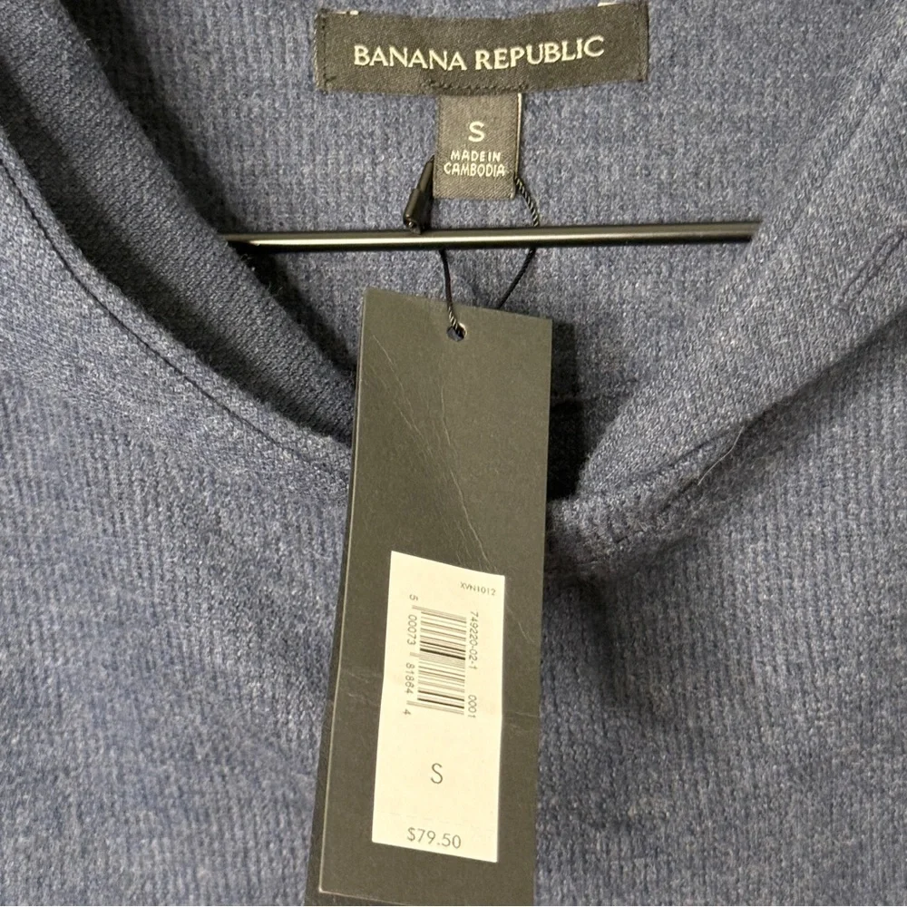 NWT Banana Republic Brushed Waffle Knit Hoodie‎ Sweatshirt Blue Men’s Size Small